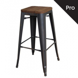 RELIX Wood Σκαμπό Bar-Pro, Στοιβαζόμενο, Μέταλλο Βαφή Antique Black,Κάθισμα Dark Oak  43x43 H.76cm