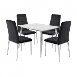 JETTA-OSLO Set Τραπεζαρία: Τραπέζι + 4 Καρέκλες, Χρώμιο - Sintered Stone - Velure Μαύρο  Table:120x70x75 Chair:40x50x95