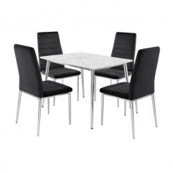 JETTA-OSLO Set Τραπεζαρία: Τραπέζι + 4 Καρέκλες, Χρώμιο - Sintered Stone - Velure Μαύρο  Table:120x70x75 Chair:40x50x95