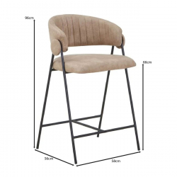 ALFREDO Σκαμπό BAR Μέταλλο Βαφή Μαύρο, Ύφασμα Suede Μπεζ  58x53x66/96cm