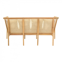 Καναπές τριθέσιος Jenta pakoworld teak ξύλο με rattan σε φυσική απόχρωση και μπεζ μαξιλάρι 203x67x92εκ