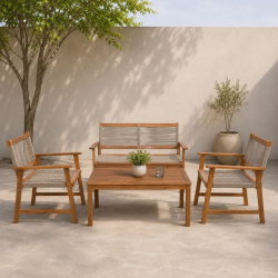 SPRING Set Σαλόνι Κήπου Ακακία Φυσικό, Wicker Μπεζ: Τραπέζι + Καναπέ 2Θέσιο + 2 Πολυθρόνες  100x50x45/120x68x84/67x65x84cm