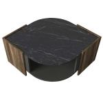 Pwf-0315 Τραπέζι σαλονιού χρώμα μαύρο μαρμάρου-καρυδί-ανθρακί 75x75x40 cm