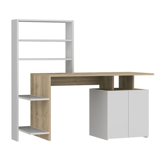 Melis Γραφείο με ραφιέρα χρώμα λευκό-sonoma 146x60x129 cm