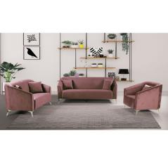 LUXE Set Σαλόνι : Καναπές 3Θέσιος + Καναπές 2Θέσιος + Πολυθρόνα Ύφασμα Antique Pink 199x77x82-143x77x82-87x77x82cm