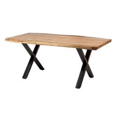 Τραπέζι τραπεζαρίας με Χ μεταλλικά μαύρα πόδια και επιφάνεια acacia Φυσικό Ξύλο 220x100x76cm