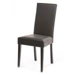 Οthon Καρέκλα φαγητού ξύλινη με κάθισμα δερμάτινης Καφέ 45x45x98cm