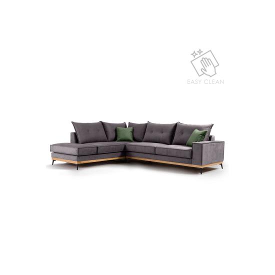 Luxury II Γωνιακός καναπές δεξιά γωνία ύφασμα ανθρακί-κυπαρισσί 290x235x95cm