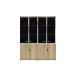 Lotus Nτουλάπα γραφείου τετράφυλλη με 2 γυάλινες πόρτες μελαμίνη χρώμα φυσικό-ανθρακί 160x40,5x200 cm