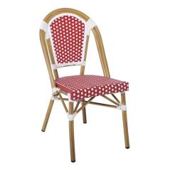 PARIS Καρέκλα Bistro, Αλουμίνιο Φυσικό, Wicker Άσπρο - Κόκκινο, Στοιβαζόμενη 46x57x88cm