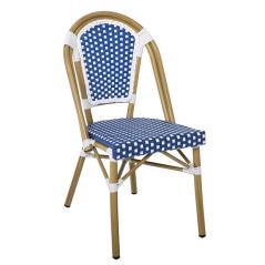PARIS Καρέκλα Bistro, Αλουμίνιο Φυσικό, Wicker Άσπρο - Μπλε, Στοιβαζόμενη 46x57x88cm