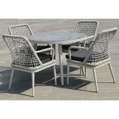 CENTRAL Set Τραπεζαρία Κήπου ALU & Rope Grey-Μαξιλ.Ανθρακί: Τραπέζι Φ100cm + 4 Πολυθρόνες Table:Φ100x75 Chair:61x65x90cm