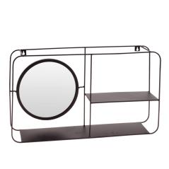 Μεταλλικό μάυρο ραφι μπάνιου με καθρέπτη, 31.5x55cm