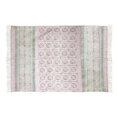 Χαλί Cotton "Block print" ροζ/πράσινο,κρόσσια,120x180cm