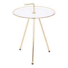 Στρογγυλό βοηθητικό τραπέζι εκρού/χρυσό μέταλλο Φ42x57cm