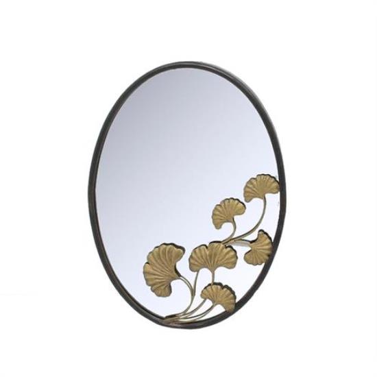 Μεταλλικός καθρέπτης οβάλ, μαυρή κορνίζα & χρυσό λουλούδι, 43.5x60cm