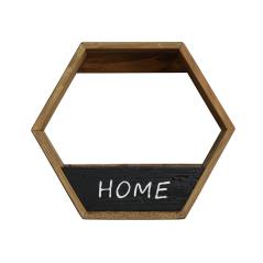 Ράφι με ξύλινο εξάγωνο καφέ πλαίσιο & print "Home",51.5x17x45cm