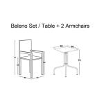 BALENO Set Κήπου - Βεράντας: Τραπέζι + 2 Πολυθρόνες Μέταλλο Γκρι - Wicker Mixed Grey